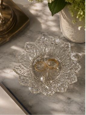 Vintage Federal Glass Petal Chime Candle Holder | Ring Holder Vanity Tray